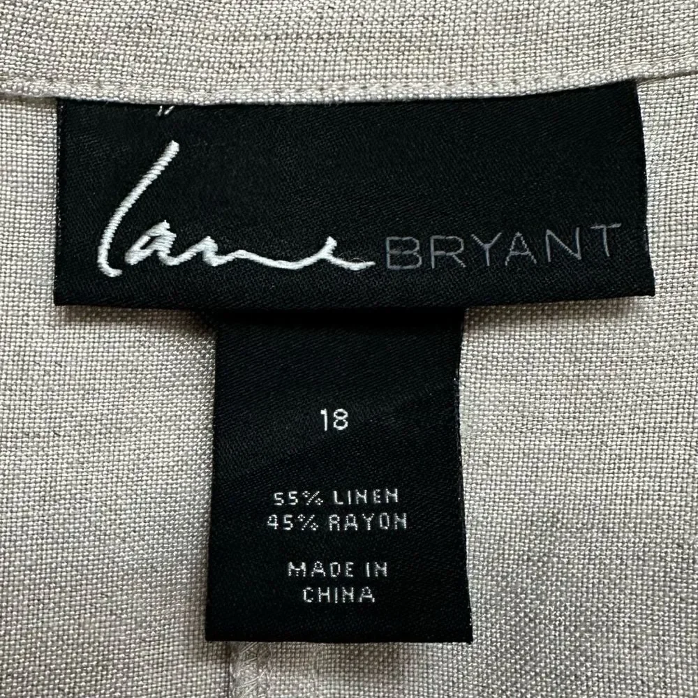 Lane Bryant Linen Blend Gray Ruffle 3/4 Sleeves Cardigan, Size 18